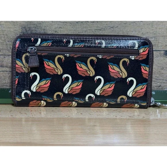 NEW Authentic Fossil Key-Per Brown/Orange Swan Print Card Wallet Fall Colors - Picture 6 of 16